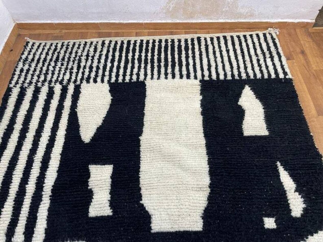 Ręcznie tkany dywan 300x200 cm, wełna, kość słoniowa, czarny, Maroko - 201436