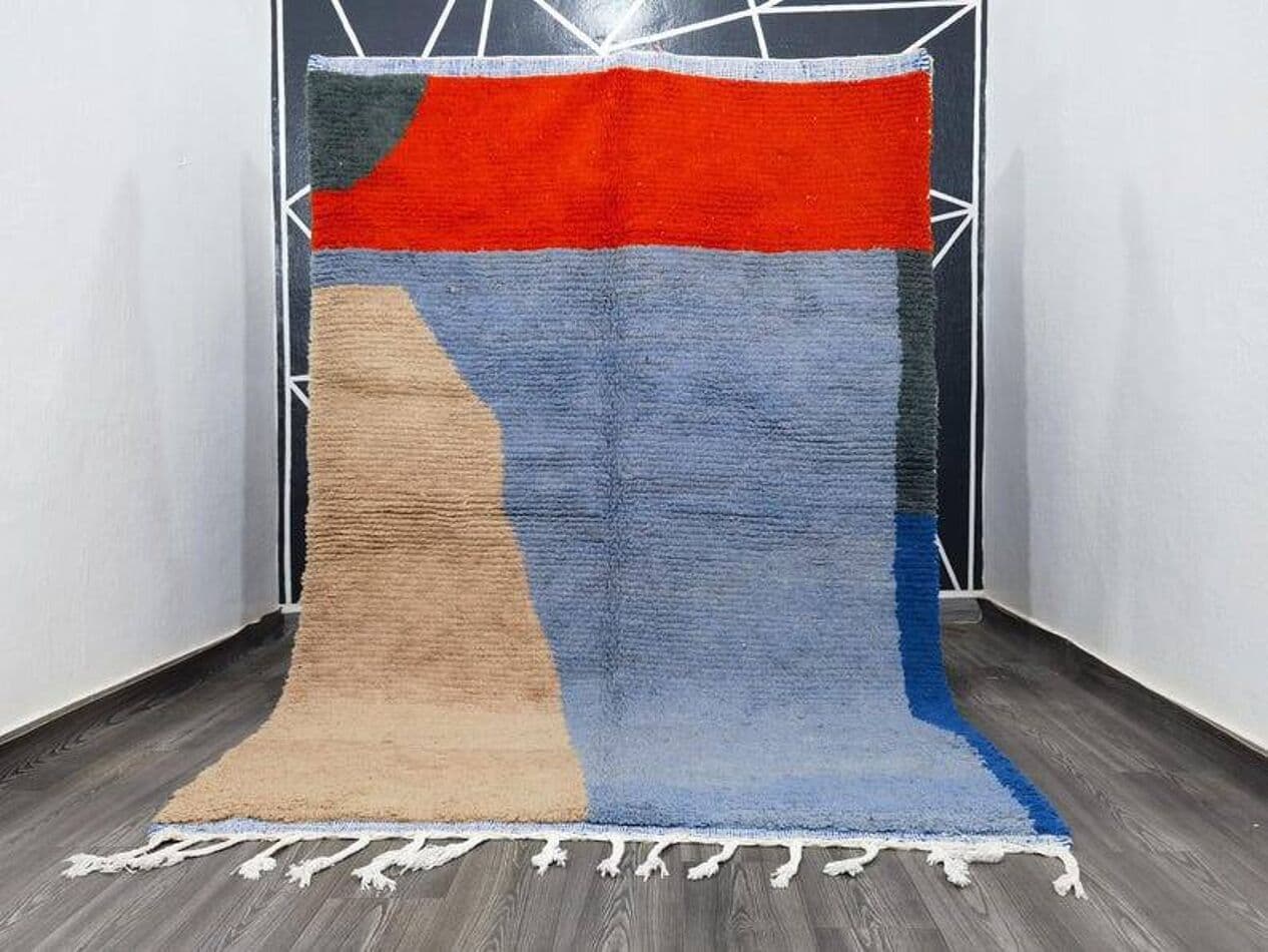 Ręcznie tkany dywan 300x200 cm, wełna, niebieski, beżowy, Maroko - 201404