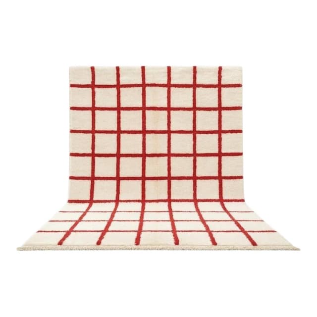 Ręcznie tkany dywan 250x150 cm, wełna, biały, czerwony, Maroko - WYMIARY