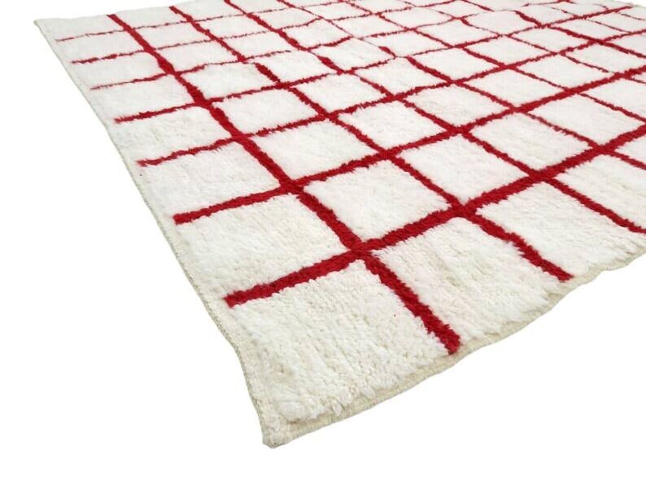 Ręcznie tkany dywan 250x150 cm, wełna, biały, czerwony, Maroko - 201361