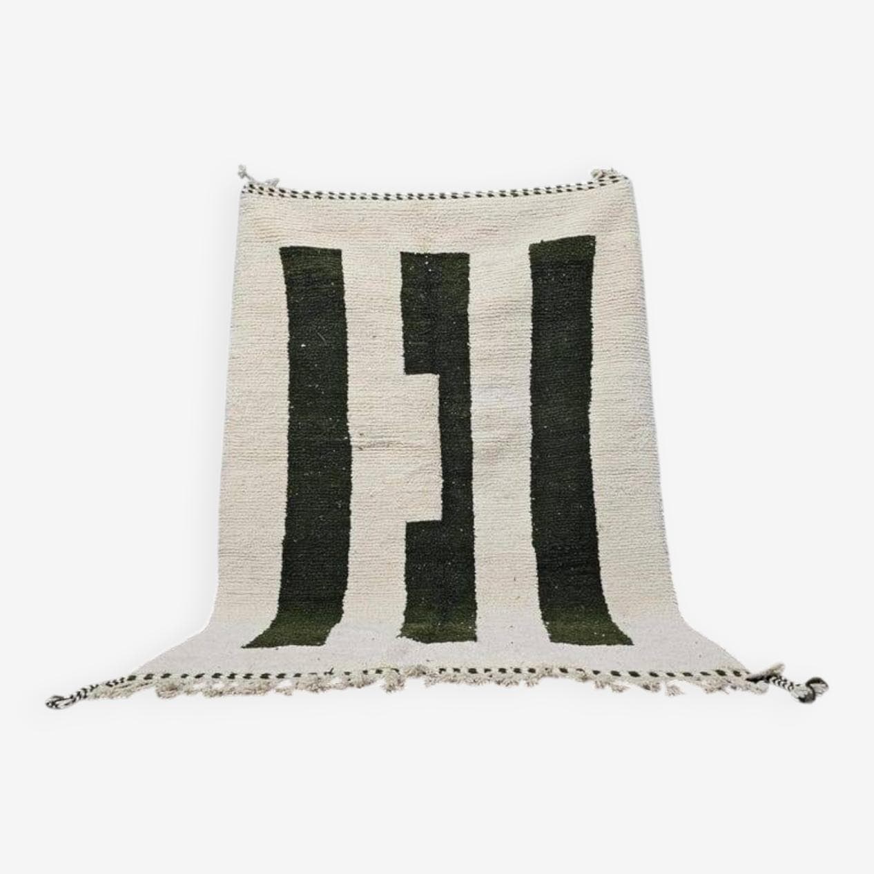 Handwoven rug 200x300 cm, wool, white, black, green, Morocco - 201291