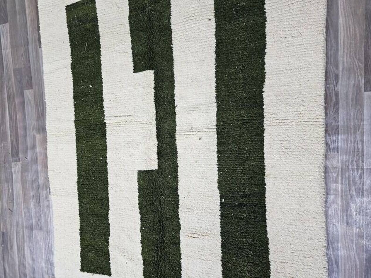 Handwoven rug 200x300 cm, wool, white, black, green, Morocco - 201296