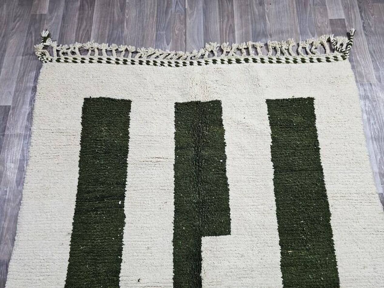 Handwoven rug 200x300 cm, wool, white, black, green, Morocco - 201294