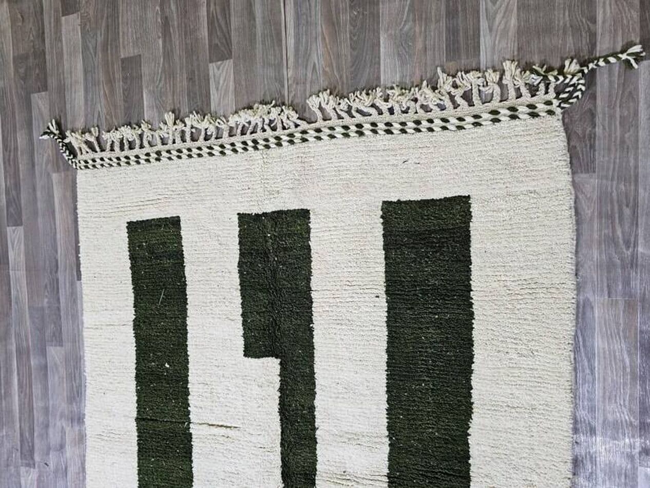 Handwoven rug 200x300 cm, wool, white, black, green, Morocco - 201297