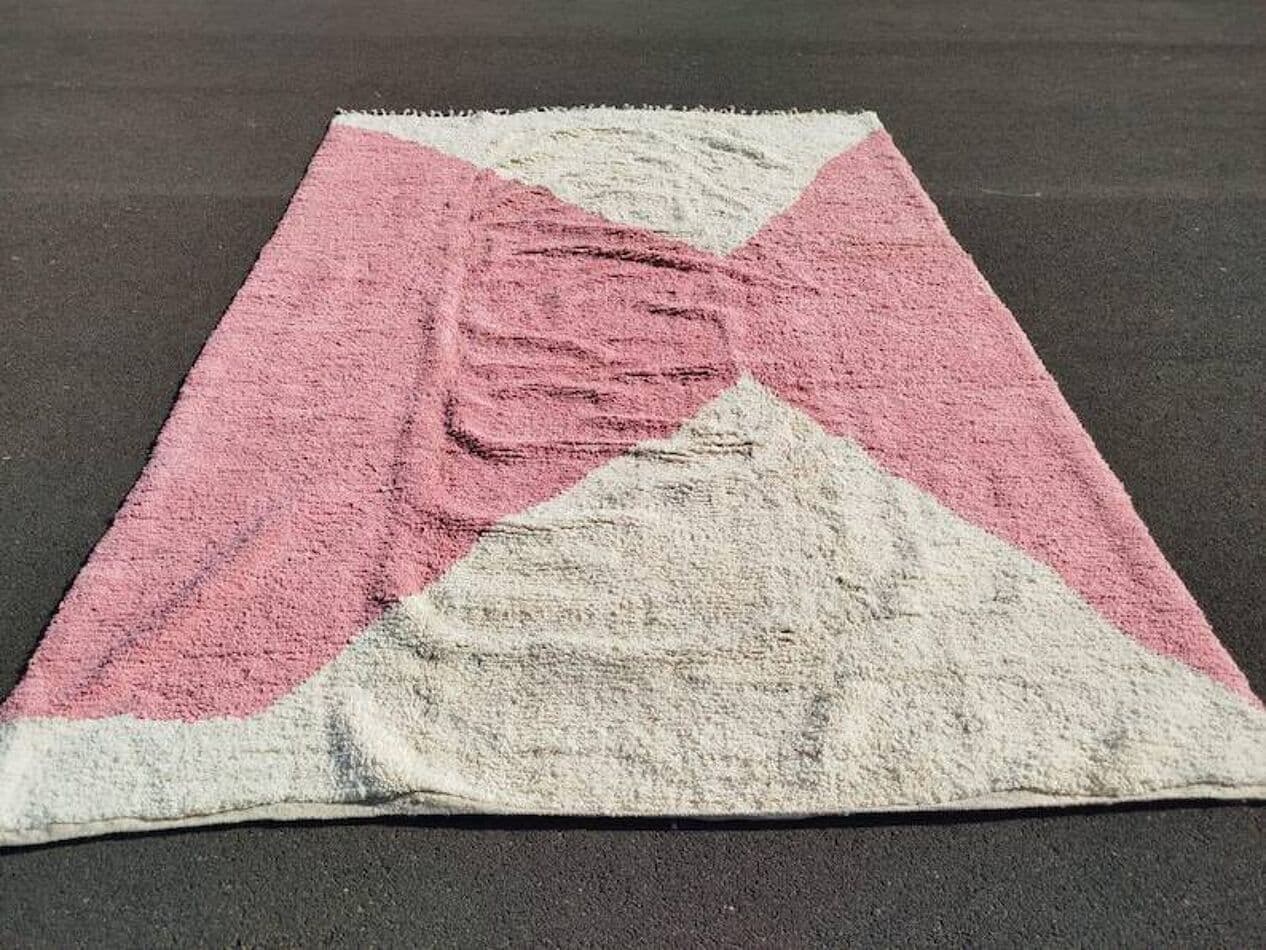 Handwoven rug 200x300 cm, wool, pink, ivory, Morocco - 201266