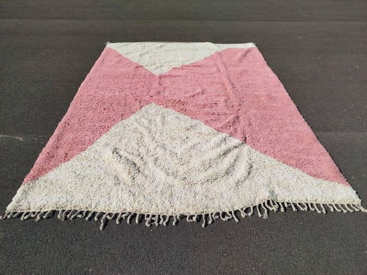 Handwoven rug 200x300 cm, wool, pink, ivory, Morocco - 201267