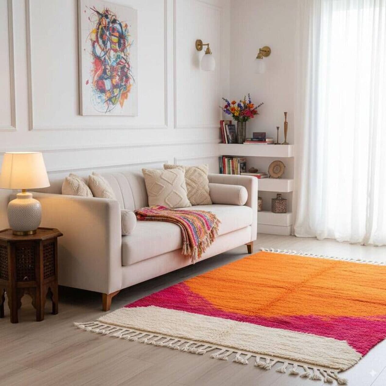 Handwoven rug 200x300 cm, wool, multicolor, Morocco - 203070