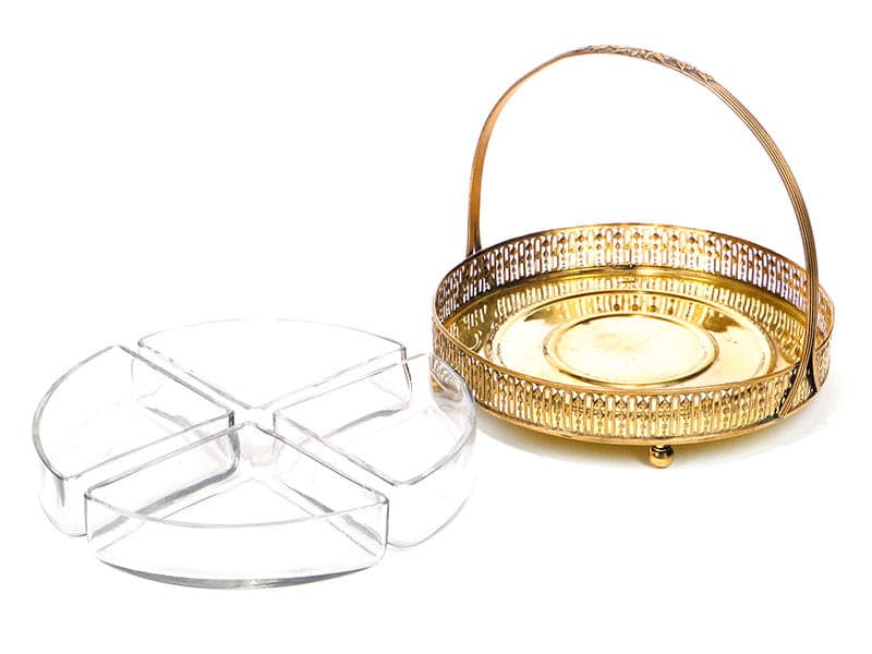 Kabaret na przystawki Art Nouveau, złoty brąz, szkło kryształowe, Austria, początek XX w. - 201736