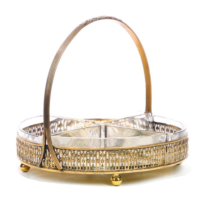 Kabaret na przystawki Art Nouveau, złoty brąz, szkło kryształowe, Austria, początek XX w. - WYMIARY