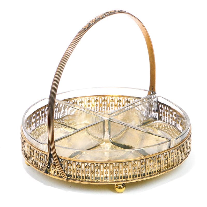 Kabaret na przystawki Art Nouveau, złoty brąz, szkło kryształowe, Austria, początek XX w. - 201739