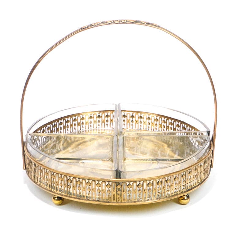 Kabaret na przystawki Art Nouveau, złoty brąz, szkło kryształowe, Austria, początek XX w. - 201741