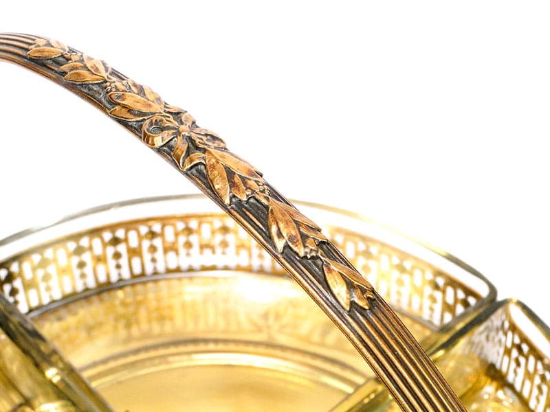 Kabaret na przystawki Art Nouveau, złoty brąz, szkło kryształowe, Austria, początek XX w. - 201738