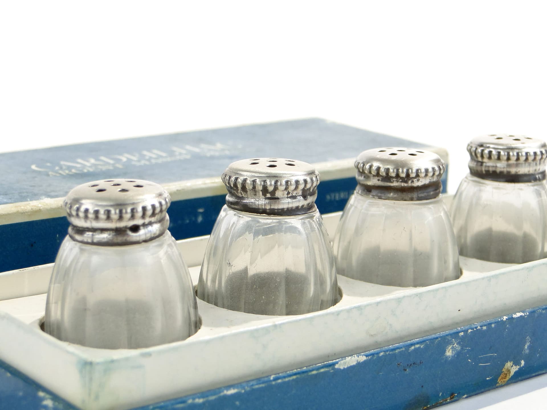 Set of Four Salt Shakers, Transparent Glass, Silver, Christofle, France, 1940s - 201748