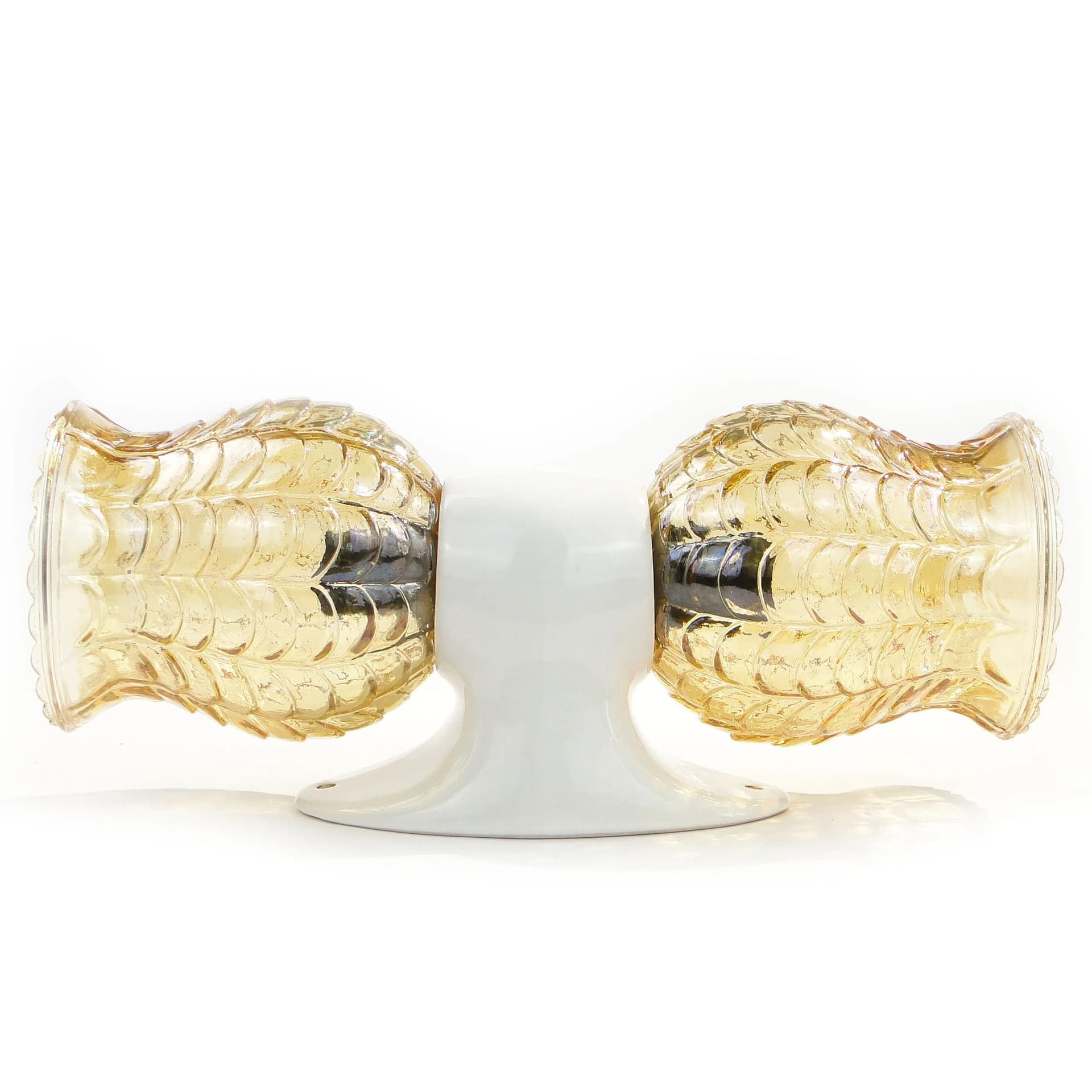 Kinkiet, ceramika ivory white, szkło bursztynowe, proj. K. Łaszkiewicz, Polska, lata 70. - 14166