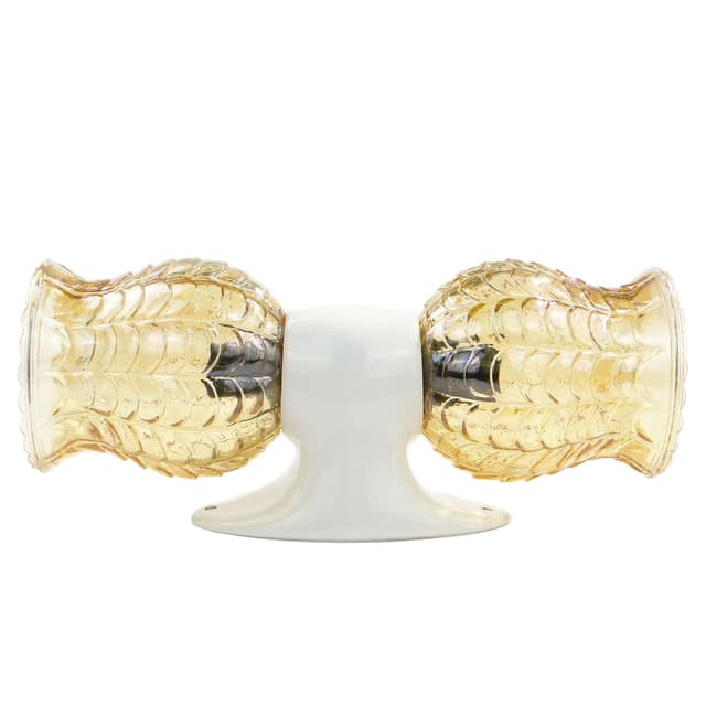 Kinkiet, ceramika ivory white, szkło bursztynowe, proj. K. Łaszkiewicz, Polska, lata 70. - WYMIARY