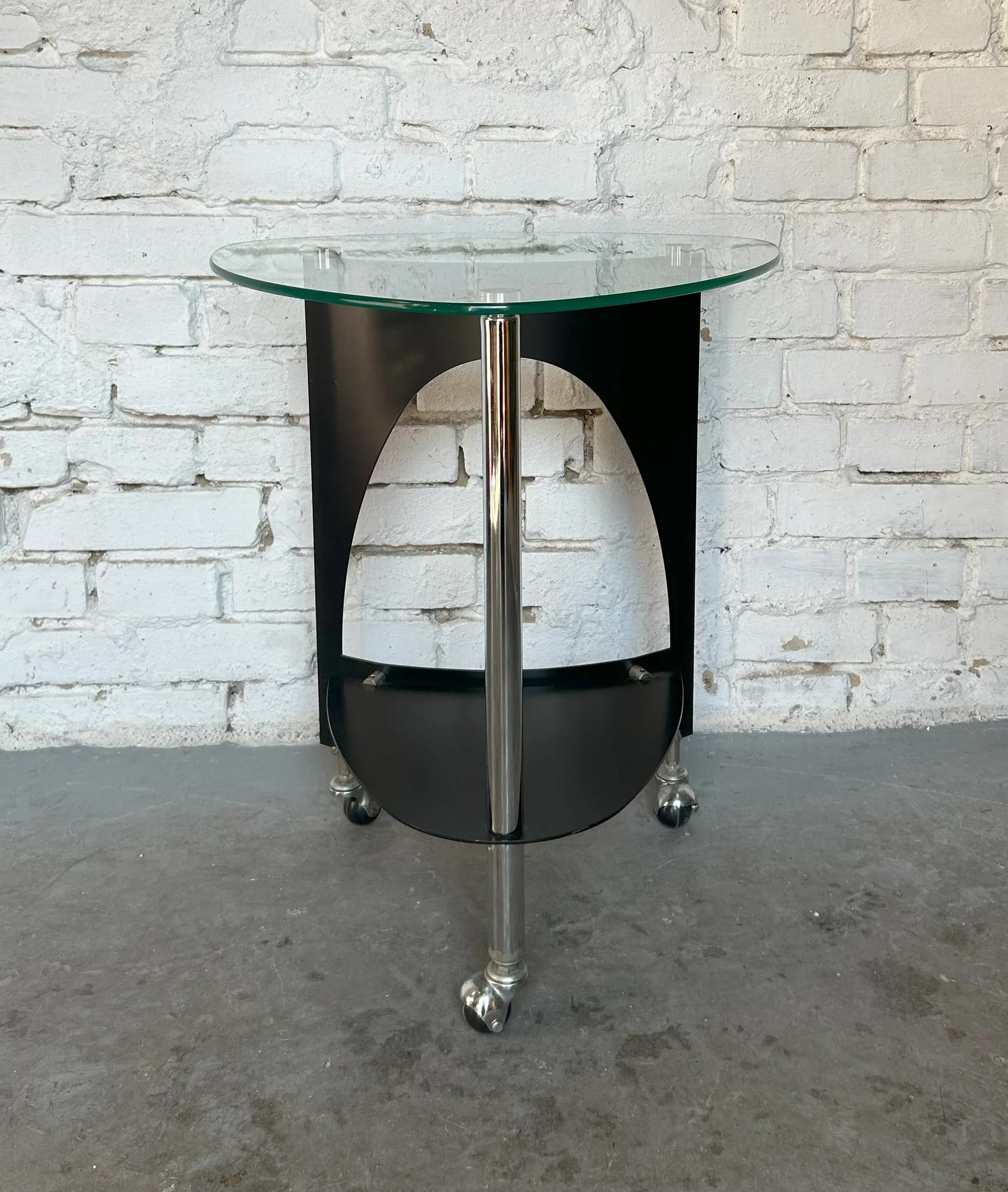 Side Table Space Age, transparent, glass metal, Poland, 1980s. - 14487