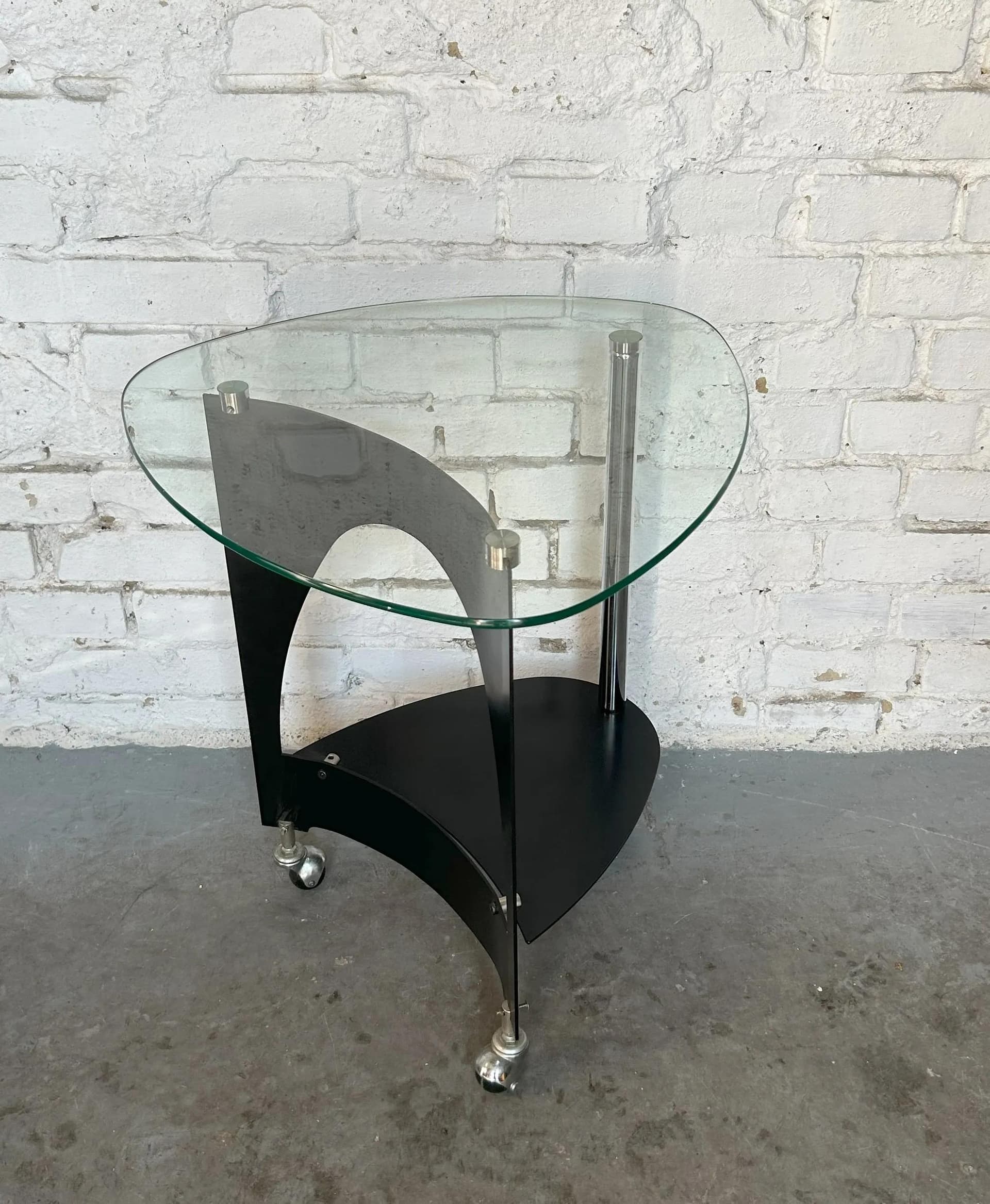 Side Table Space Age, transparent, glass metal, Poland, 1980s. - 14482