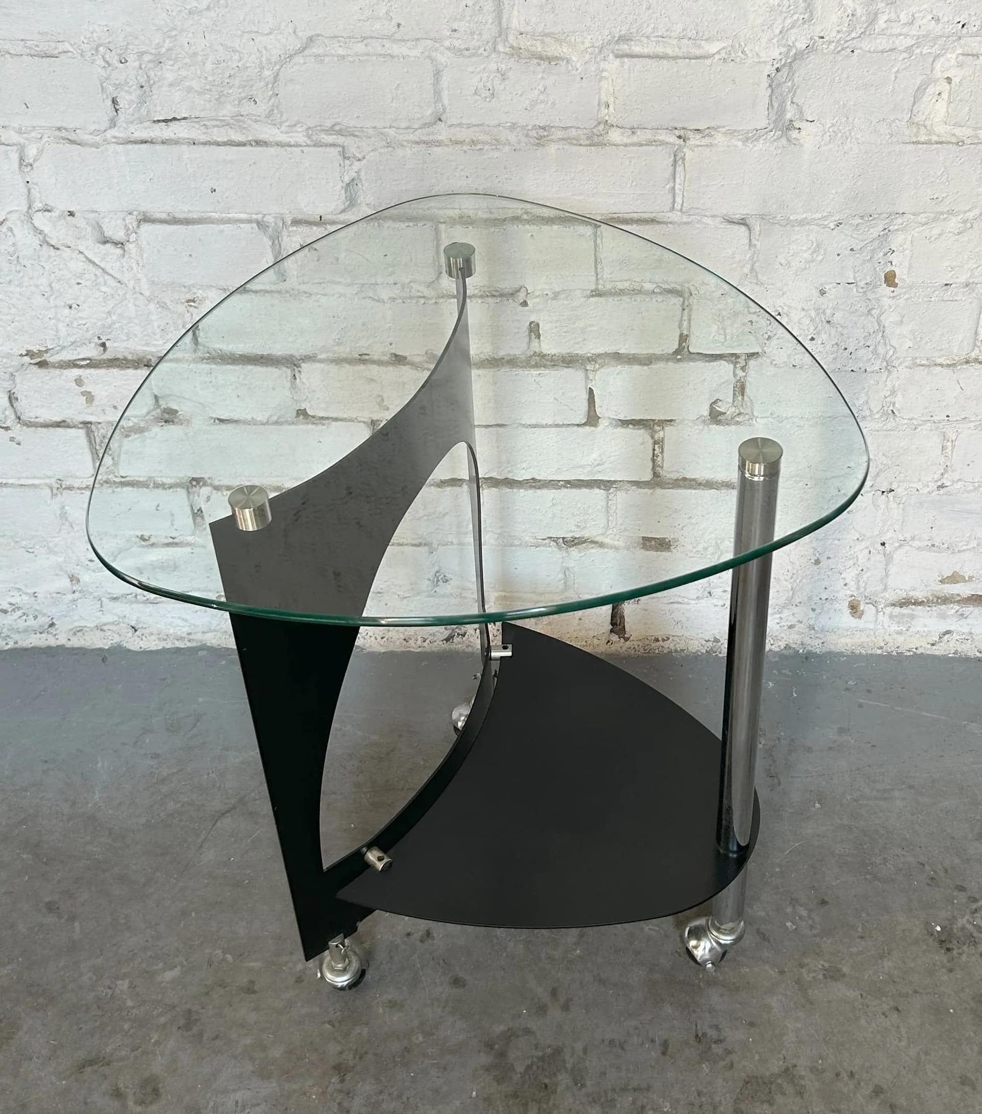 Side Table Space Age, transparent, glass metal, Poland, 1980s. - 14481
