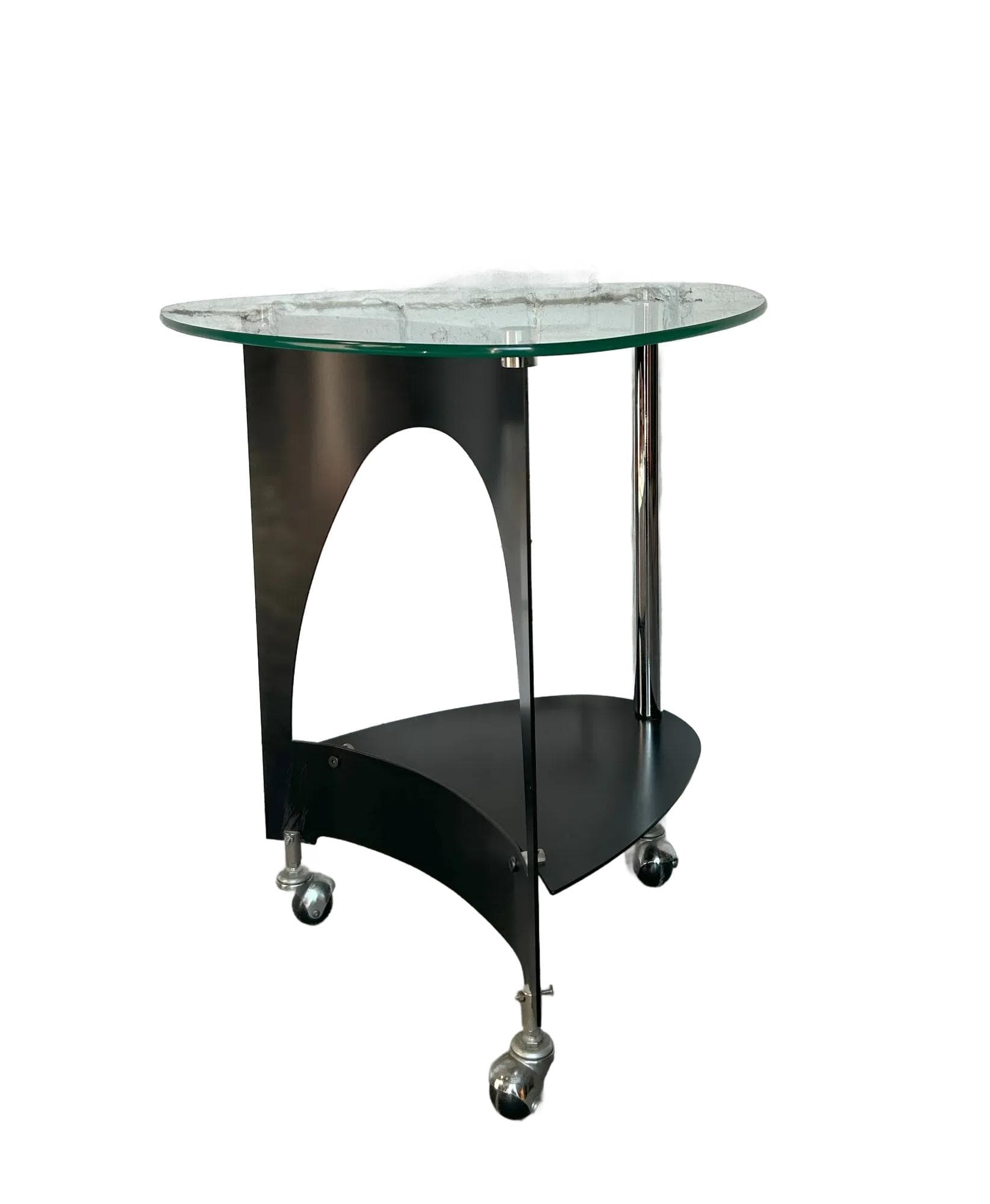 Side Table Space Age, transparent, glass metal, Poland, 1980s.