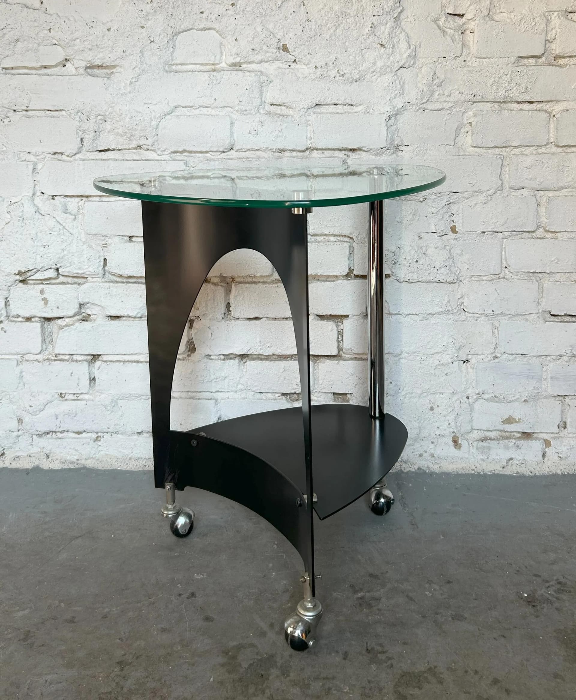 Side Table Space Age, transparent, glass metal, Poland, 1980s. - 14483