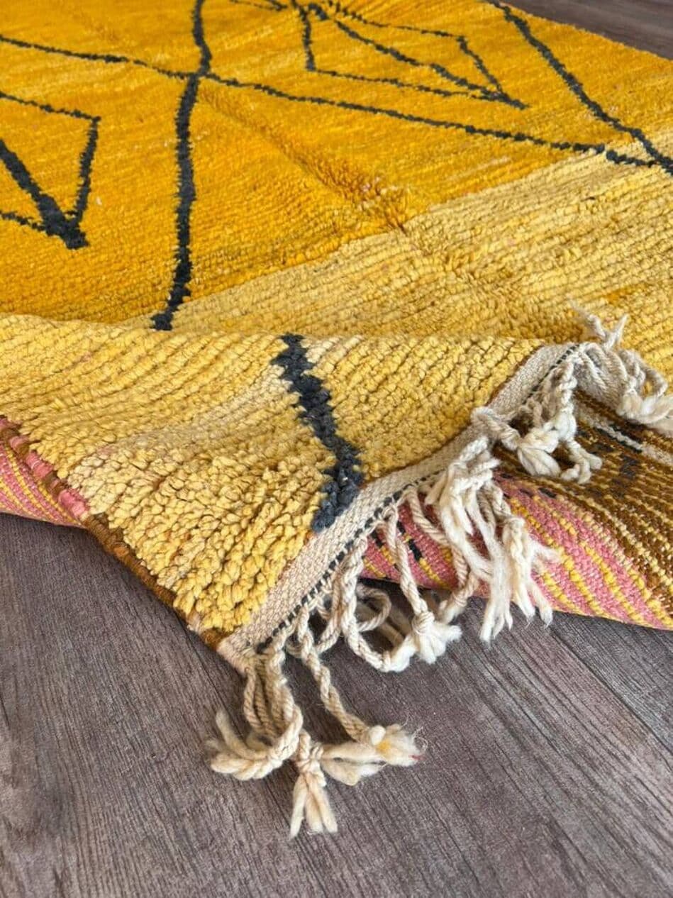 Dywan berberyjski ręcznie tkany wełniany 200x300 cm żółty czarny, Maroko - 202839