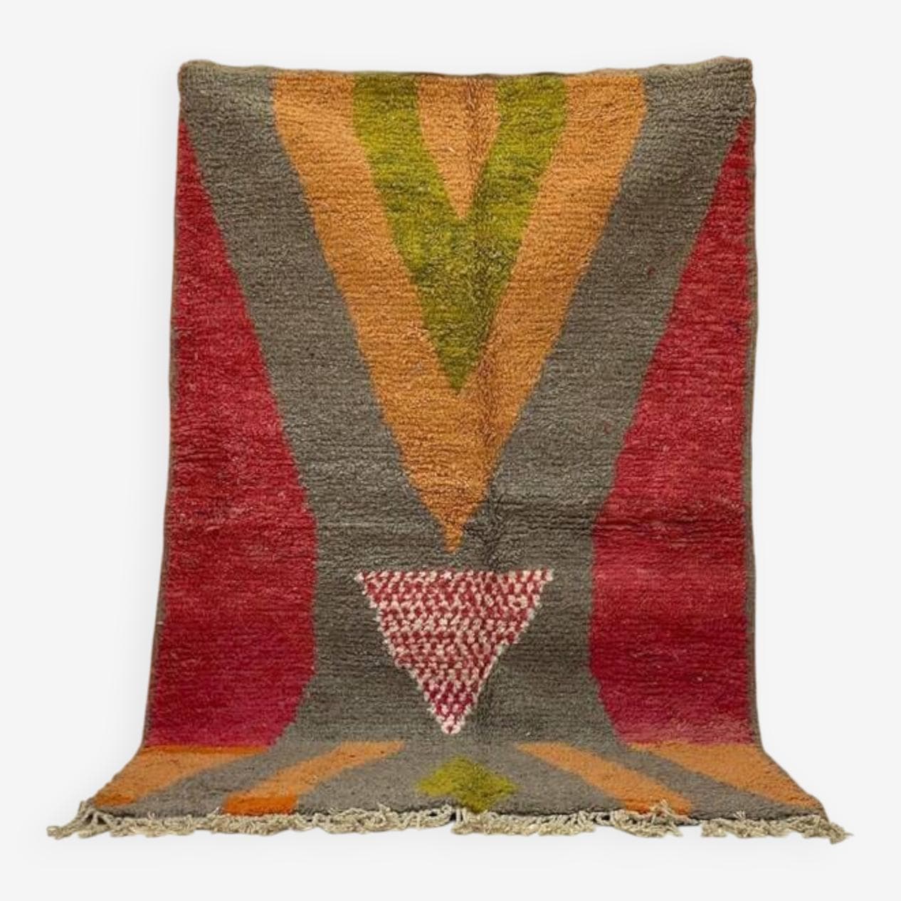 Ręcznie tkany dywan 250x150 cm, wełna, szary, pomarańczowy, zielony, czerwony, biały, Maroko - 202801