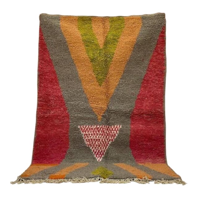 Ręcznie tkany dywan 250x150 cm, wełna, szary, pomarańczowy, zielony, czerwony, biały, Maroko - WYMIARY