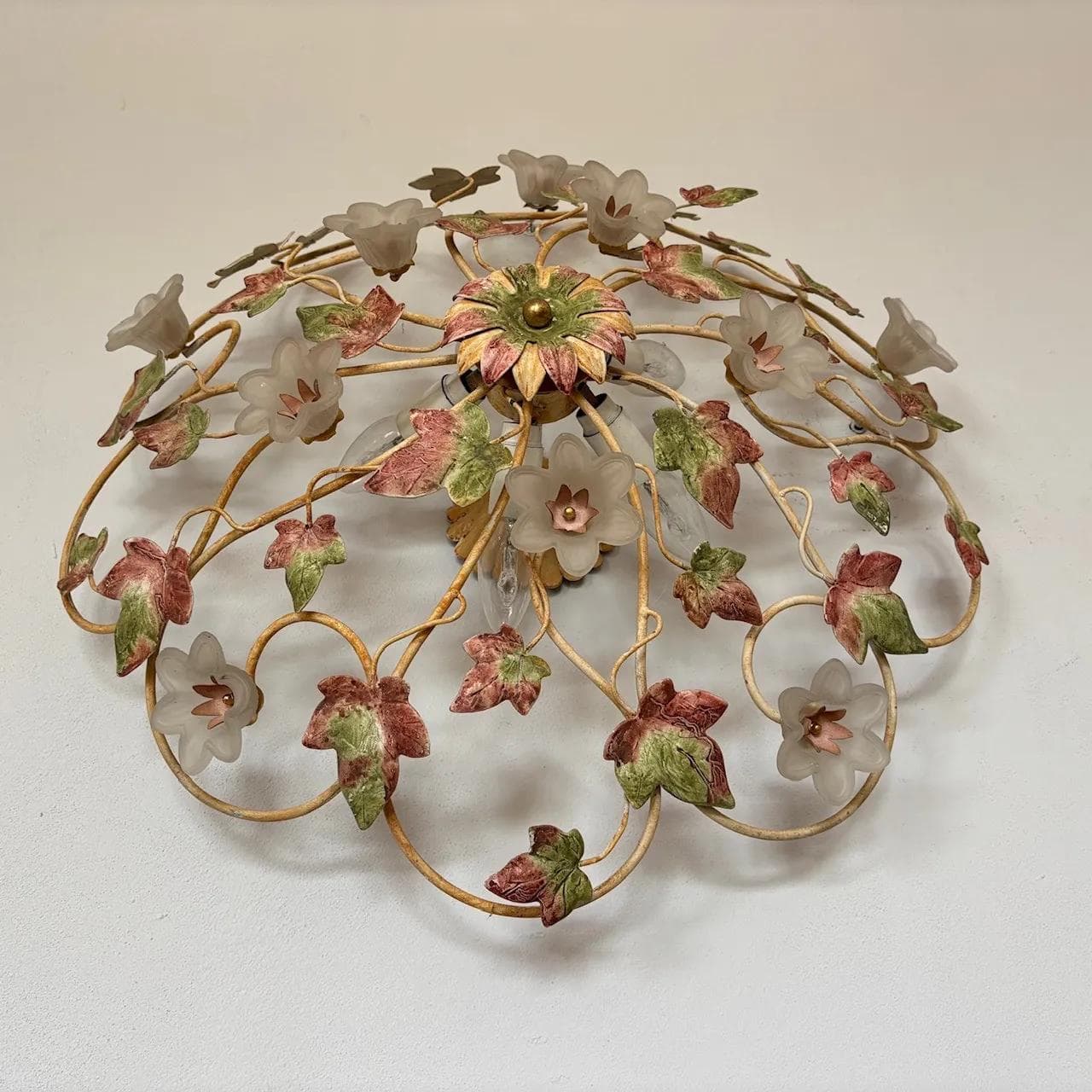 Plafon Glamour, złoty, metal, szkło, Niemcy, lata 80. - 14121