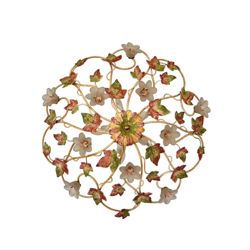 Plafon Glamour, złoty, metal, szkło, Niemcy, lata 80.