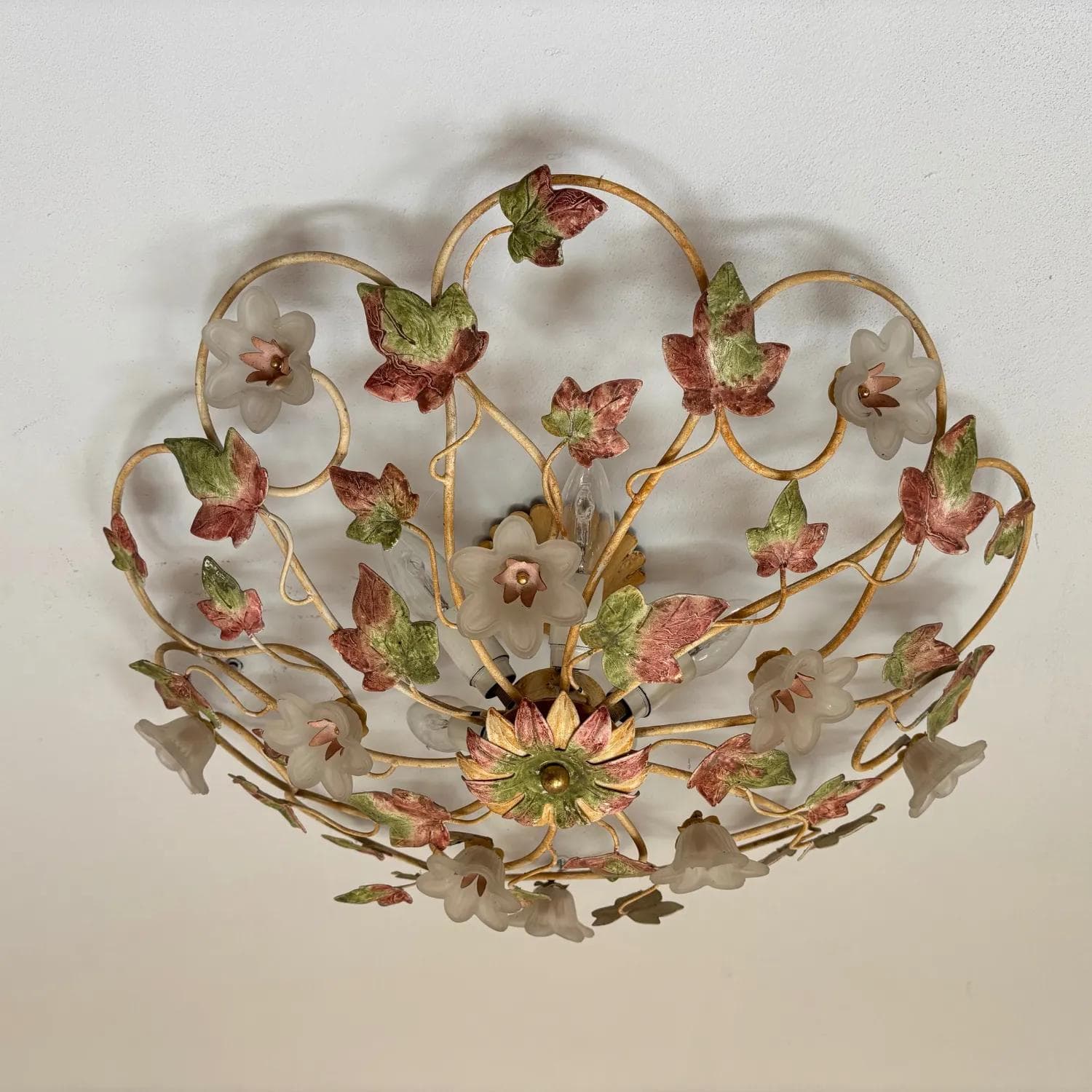 Plafon Glamour, złoty, metal, szkło, Niemcy, lata 80. - 14126