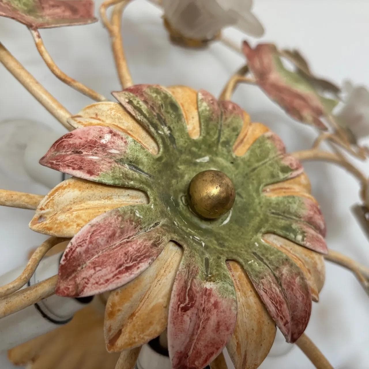 Plafon Glamour, złoty, metal, szkło, Niemcy, lata 80. - 14124