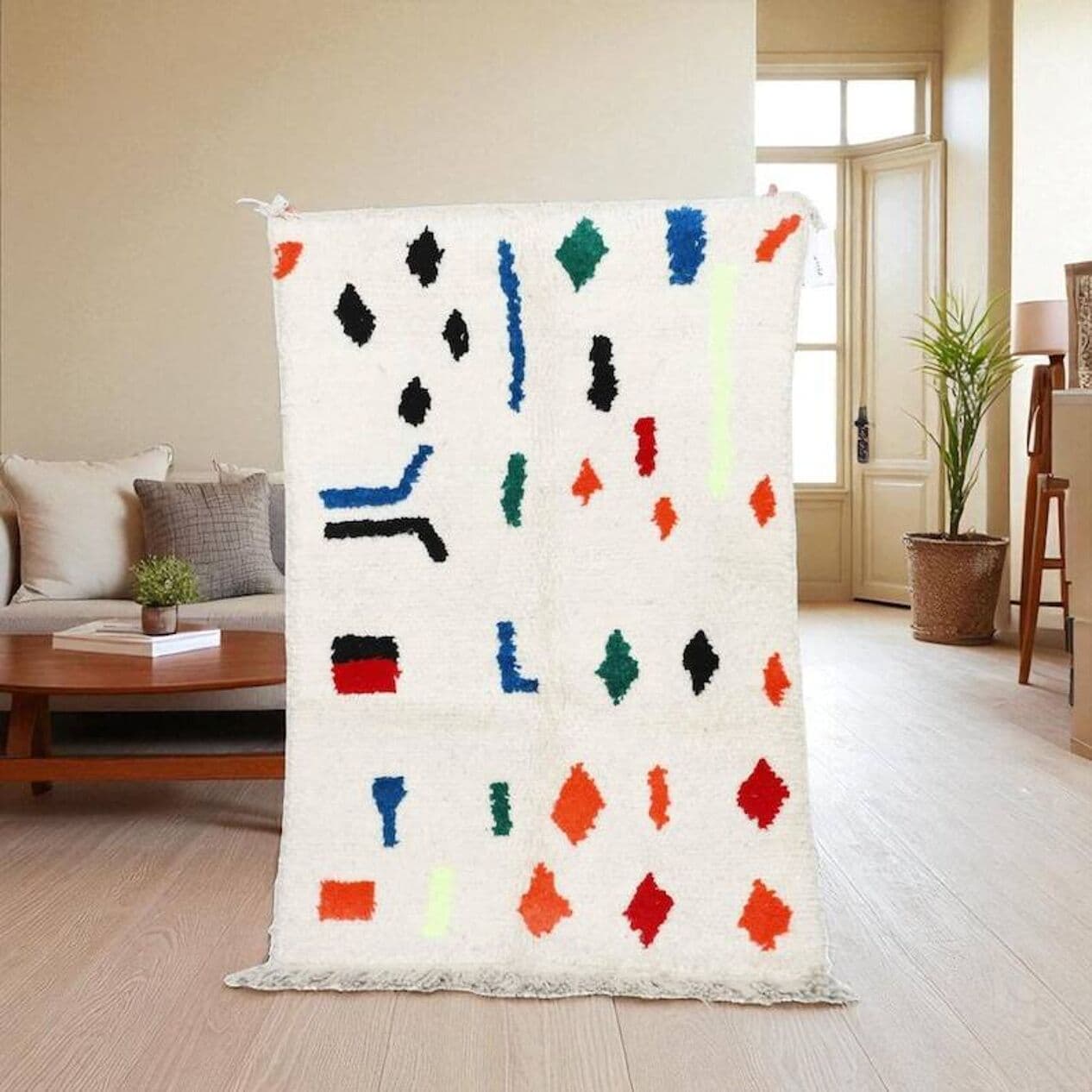 Ręcznie tkany dywan 250x150 cm, wełna, multikolor, Maroko - 202712