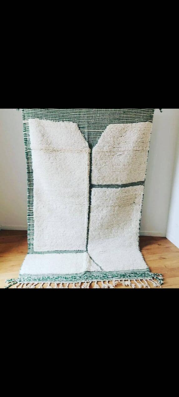 Ręcznie tkany dywan 250x150 cm, wełna, zielony, kremowy, Maroko - 202691