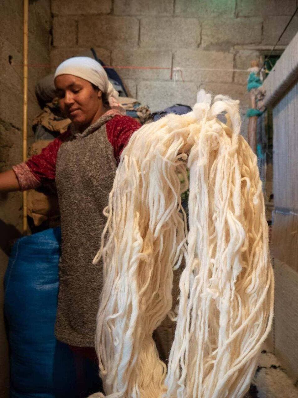 Ręcznie tkany dywan 250x150 cm, wełna, beżowy, brązowy, zielony, Maroko - 202681