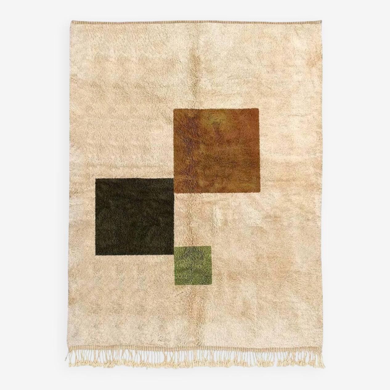 Ręcznie tkany dywan 250x150 cm, wełna, beżowy, brązowy, zielony, Maroko - 202679