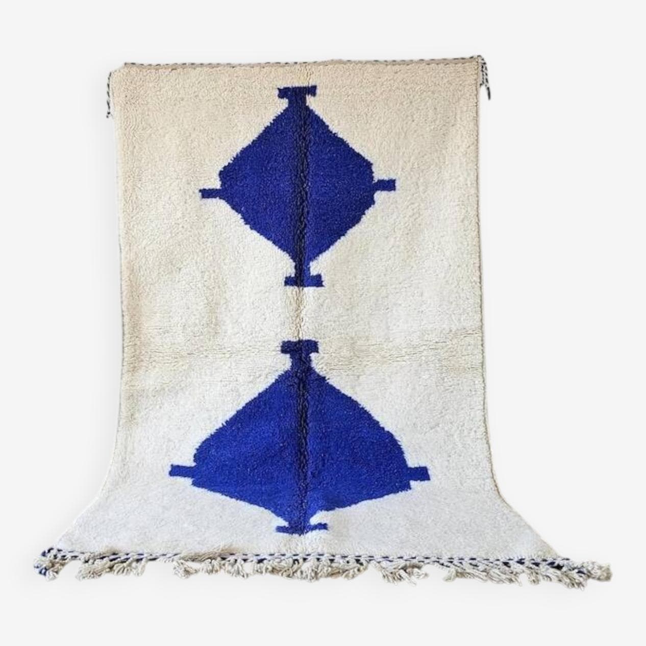 Ręcznie tkany dywan 200x300 cm, wełna, niebieski, kość słoniowa, Maroko - 202672