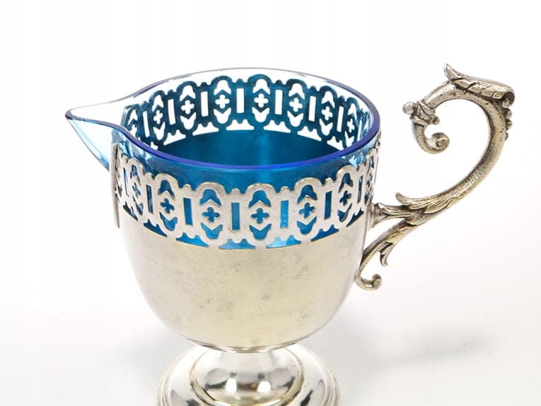 Mlecznik klasycystyczny, srebro, szkło kobaltowe, Austria, XIX w. - 201869