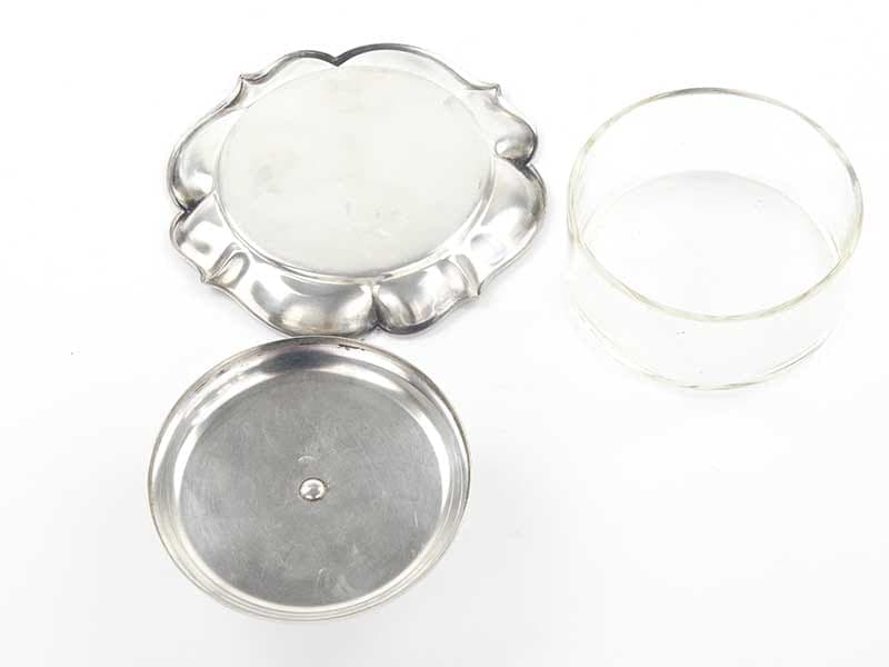 Maselniczka, szkło kryształowe przezroczyste, mosiądz srebrzony, bakelit bursztynowy, WMF, Niemcy, lata 50. - 201884