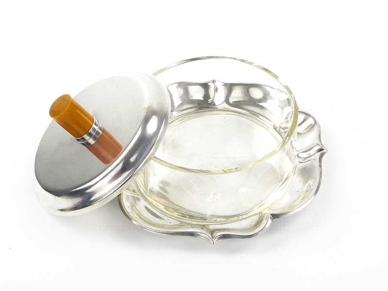 Maselniczka, szkło kryształowe przezroczyste, mosiądz srebrzony, bakelit bursztynowy, WMF, Niemcy, lata 50. - 201888