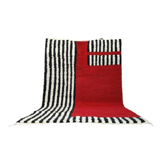 Ręcznie tkany dywan 200x300 cm, wełna, czerwony, czarny, kość słoniowa, Maroko - WYMIARY