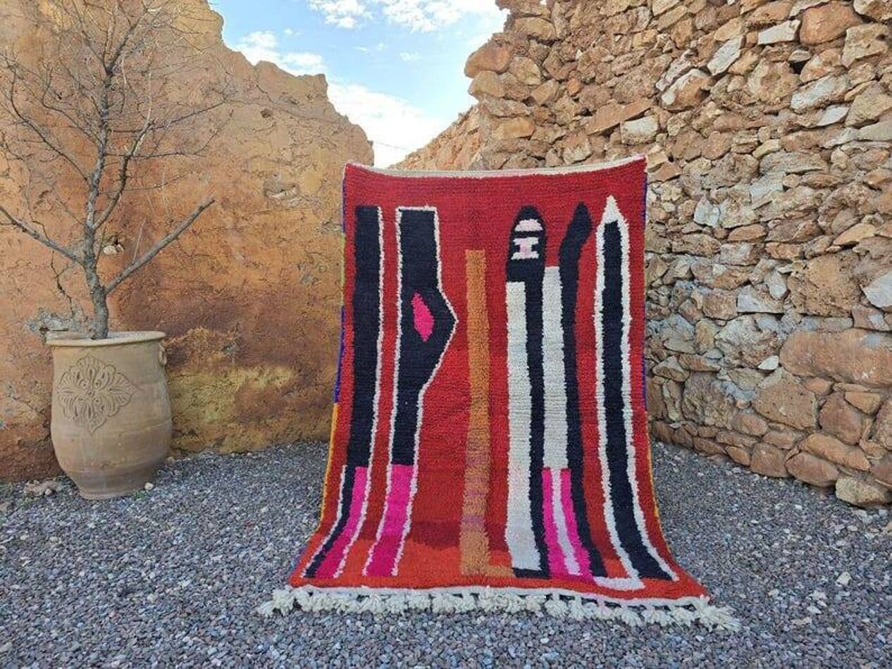 Ręcznie tkany dywan 250x150 cm, wełna, czerwony, wielokolorowy, Maroko - 202499