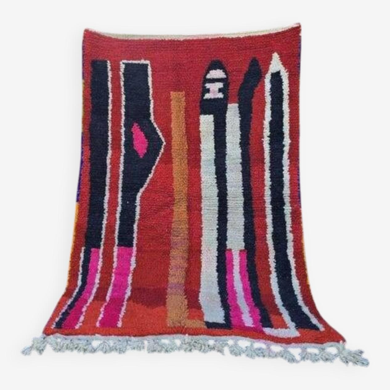 Ręcznie tkany dywan 250x150 cm, wełna, czerwony, wielokolorowy, Maroko - 202498