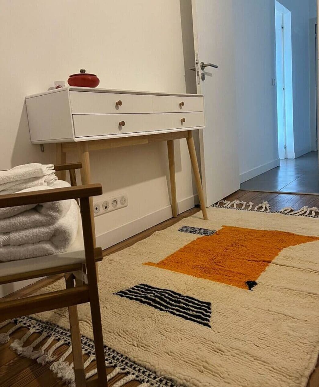 Ręcznie tkany dywan 250x150 cm, wełna, biały, żółty, czarny, Maroko - 202485