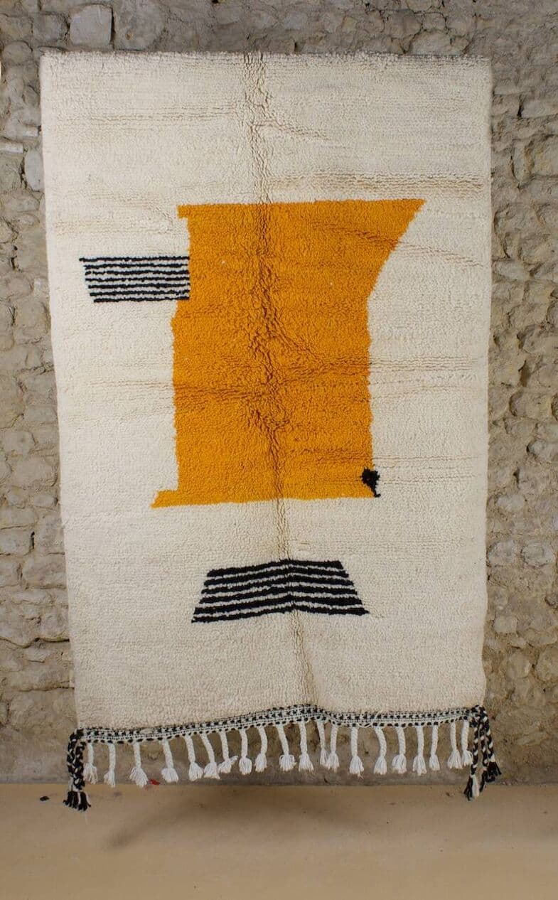 Ręcznie tkany dywan 250x150 cm, wełna, biały, żółty, czarny, Maroko - 202482