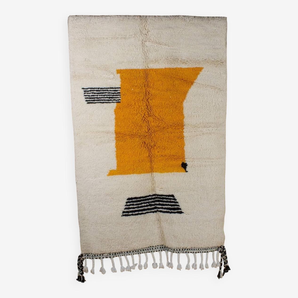 Ręcznie tkany dywan 250x150 cm, wełna, biały, żółty, czarny, Maroko - 202481