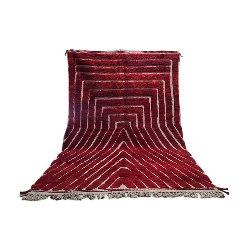 Ręcznie tkany dywan 200x300 cm, wełna, czerwony, kremowy, Maroko