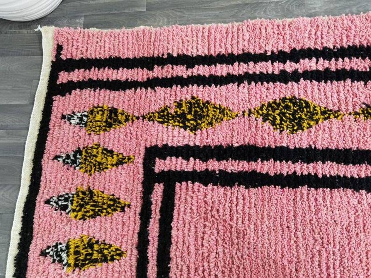 Ręcznie tkany dywan 200x250 cm, wełna, różowy, czarny, zielony, Maroko - 202380