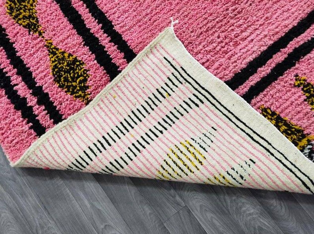 Ręcznie tkany dywan 200x250 cm, wełna, różowy, czarny, zielony, Maroko - 202381