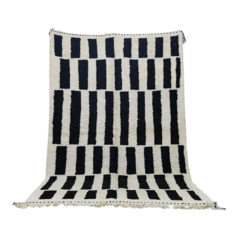 Ręcznie tkany dywan 250x150 cm, wełna, biały, czarny, Maroko