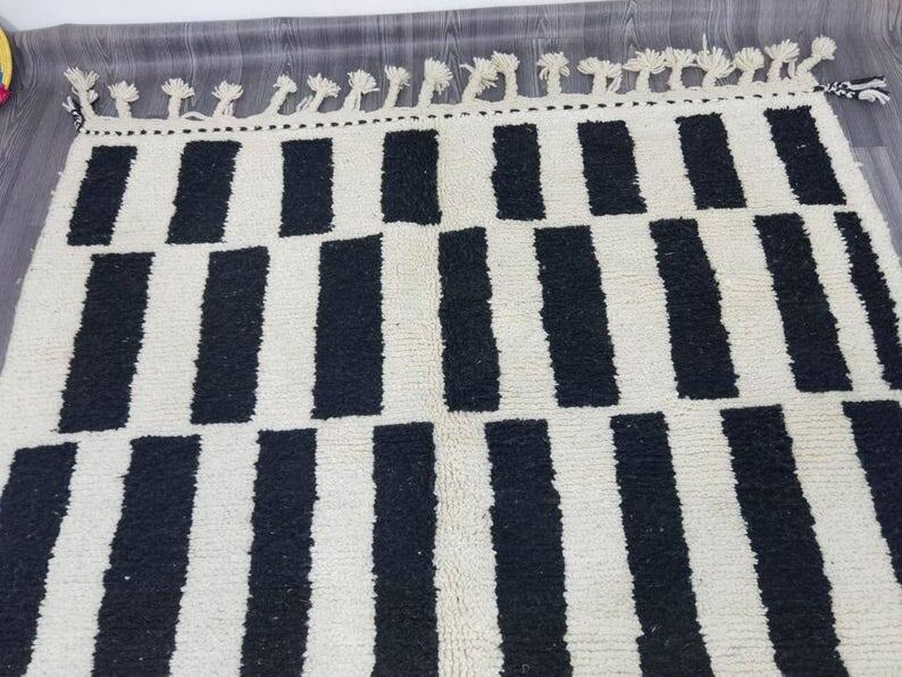 Ręcznie tkany dywan 250x150 cm, wełna, biały, czarny, Maroko - 202358